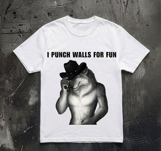 I Punch Walls For Fun Wolf Shirt, Funny Wolf Meme Tee, Instagram Humor Shirt, Unhinged Wolf Graphic Tee, Funny Gift For Him, Brainrot Shirt
